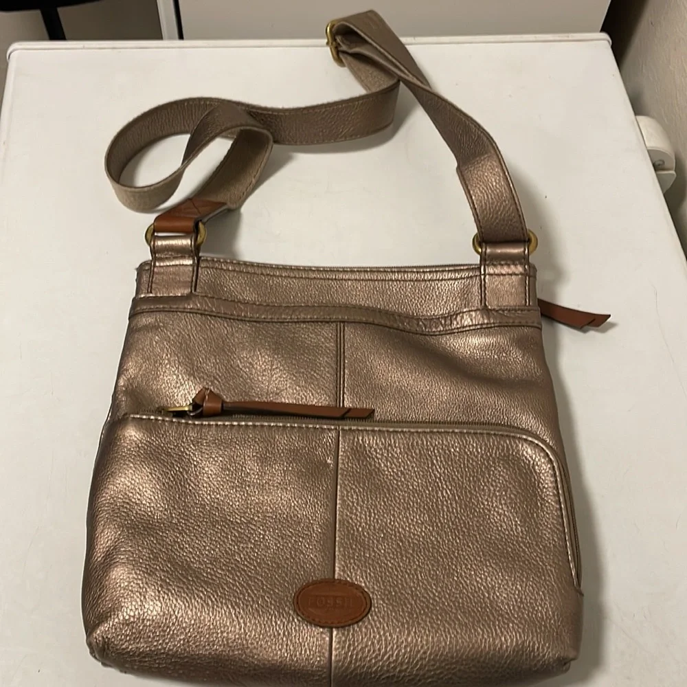Fossil Morgan Metallic Leather‎ Traveler Handbag